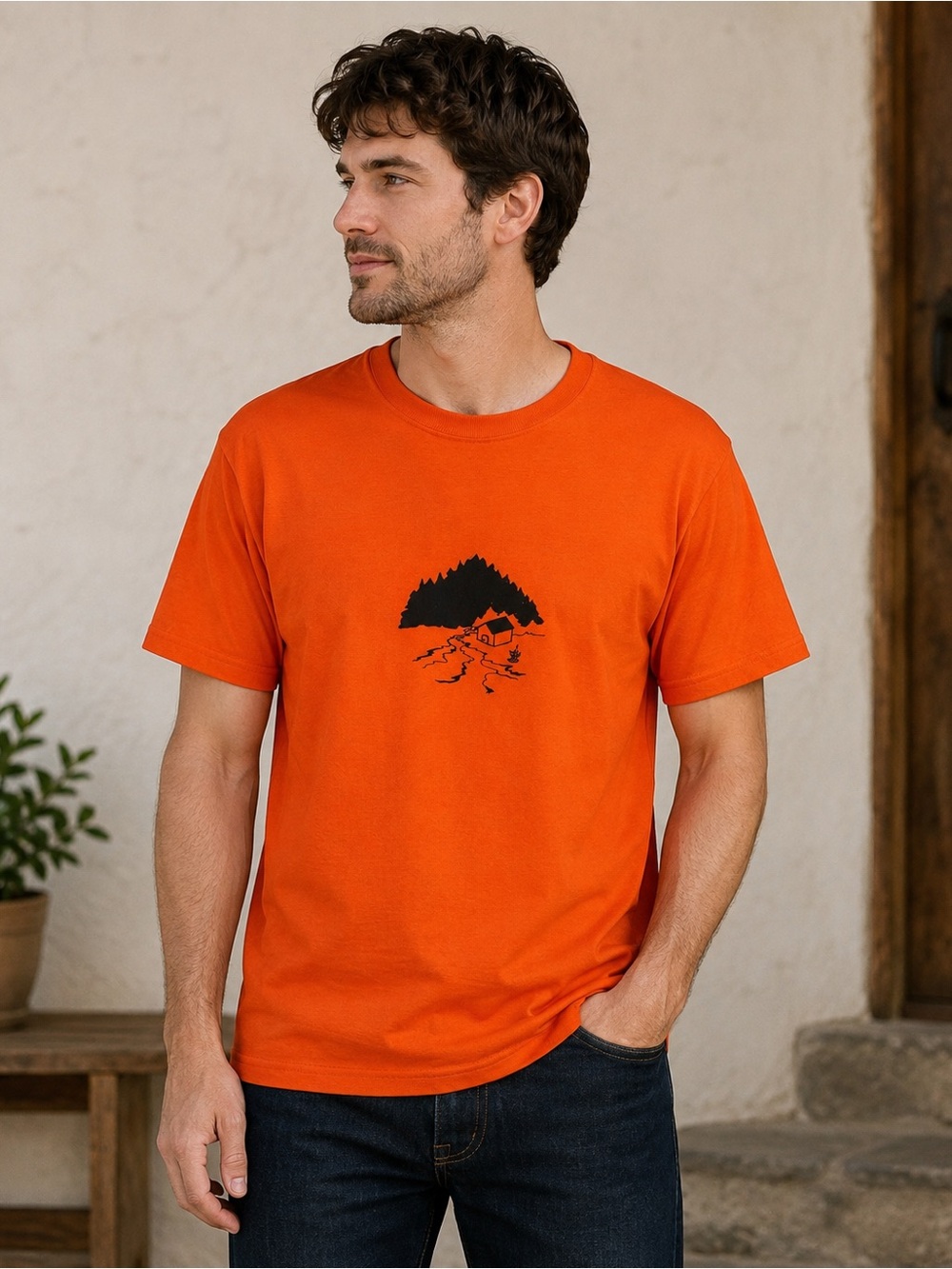 ATC Orange Camping Graphic Crewneck T-Shirt Size L Unisex Outdoor Hiking
